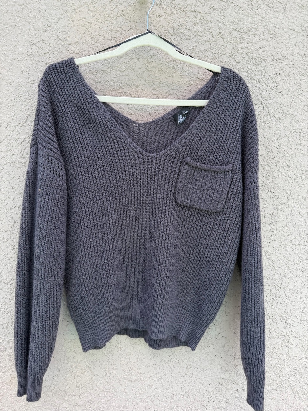 Rue21 Off-the-Shoulder V-Neck Pocket Sweater - Gray